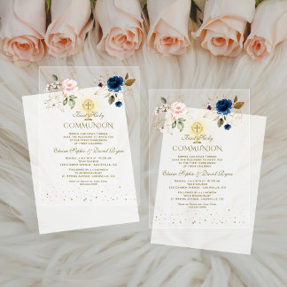 Gold Pink Blue Floral Twins Erste Heilige Kommune Acryleinladungen