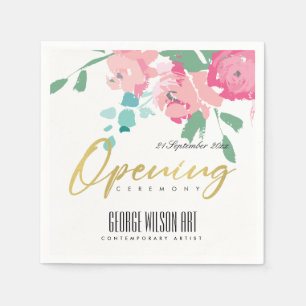 GOLD PINK BLUE PEONY FLORAL GRAND ÖFFNUNGSZEREMONI SERVIETTE