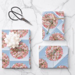 Gold Pink Blume Geschenkpapier Wrap Set