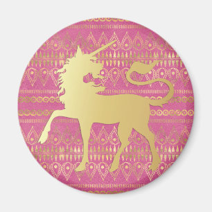Gold & Pink Boho-Muster & Einhorn Magnet