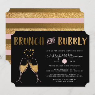 Gold & Pink Brunch & Bubbly Wedding Brautparty Einladung