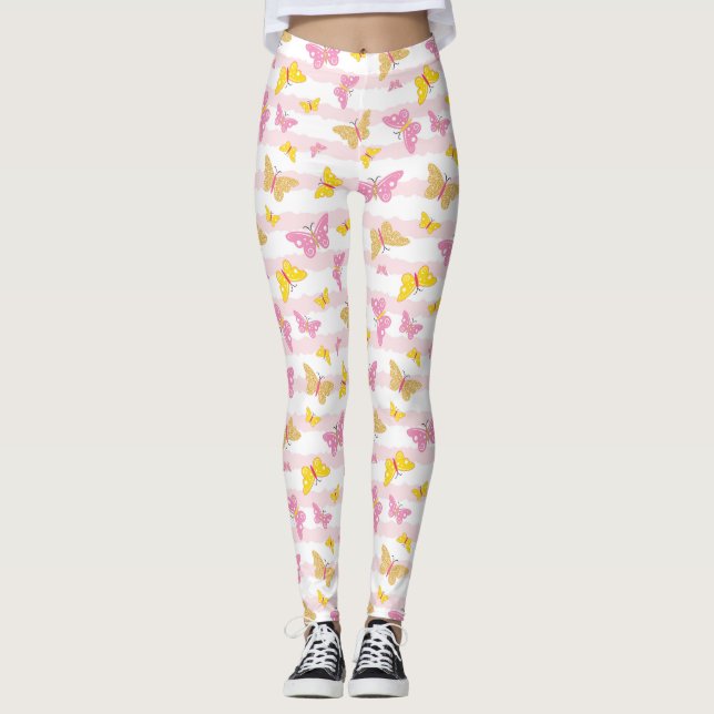Gold & Pink Butterfly Leggings (Vorderseite)