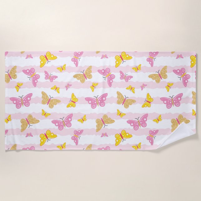 Gold & Pink Butterfly Strandtuch (Vorderseite)