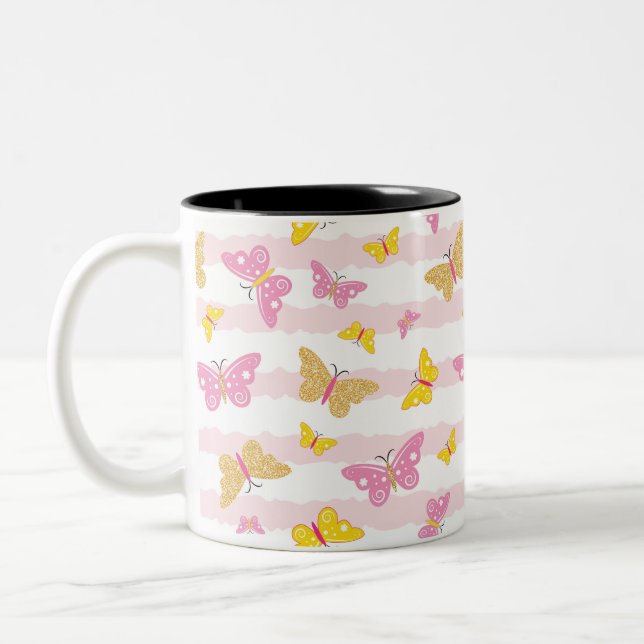 Gold & Pink Butterfly Zweifarbige Tasse (Links)