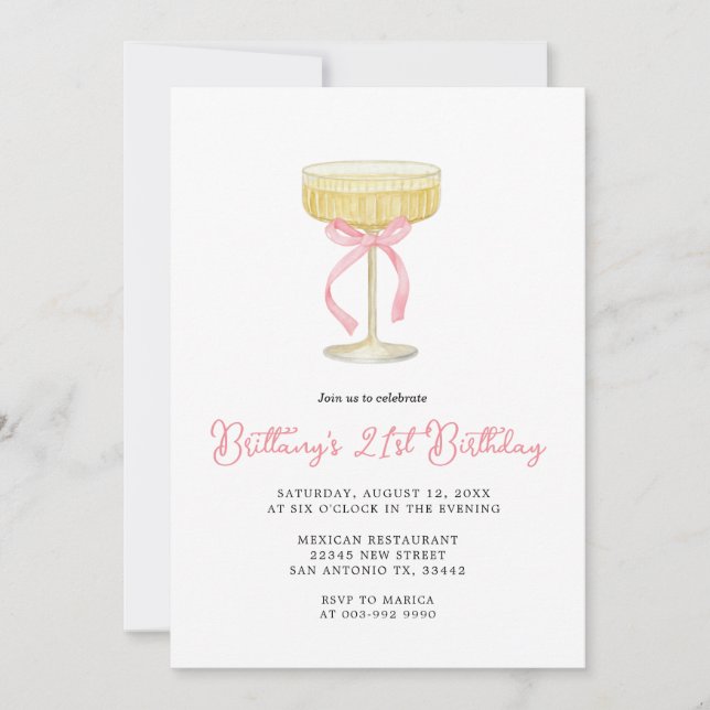 Gold & Pink Champagne 21st Birthday Invitation Einladung (Vorderseite)
