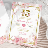 Gold Pink Cherry Blossom Floral Girl Royal 15 Años