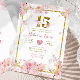 Gold Pink Cherry Blossom Floral Girl Royal 15 Años Einladung