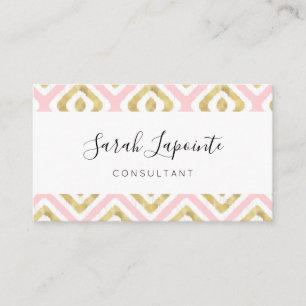 Gold & Pink Chic & Elegantes Ikat-Muster Visitenkarte