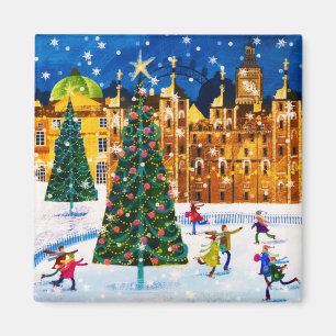 Gold Pink Christmas Winter Ice Skaten  Magnet