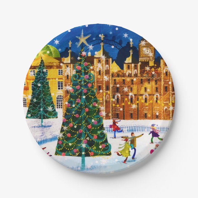 Gold Pink Christmas Winter Ice Skaten Pappteller (Vorderseite)