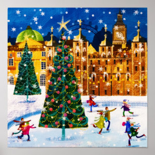 Gold Pink Christmas Winter Ice Skaten Poster
