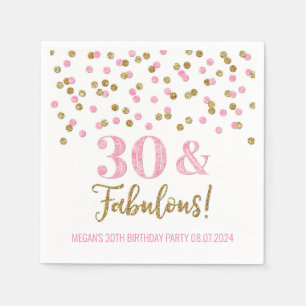Gold Pink Confetti 30 & Fabulous Serviette