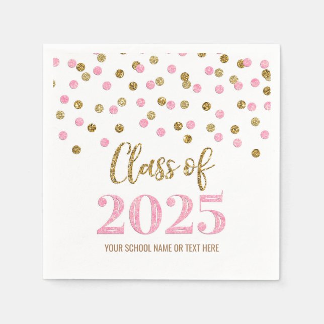 Gold Pink Confetti Class of 2025 Napkins Serviette (Vorderseite)