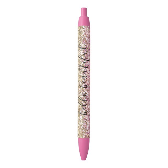 Gold Pink Confetti Glitzer Personalisiert Kugelschreiber (Vorderseite Vertikal)