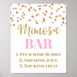 Gold Pink Confetti Mimosa Bar Sign Wedding Poster