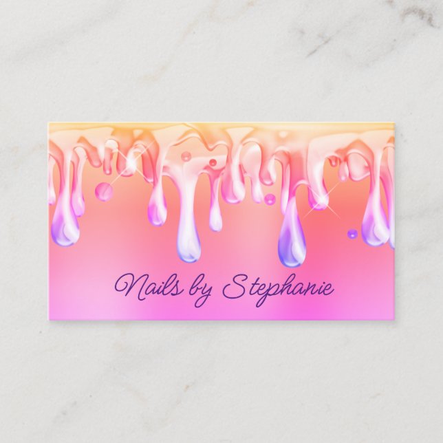 Gold Pink Coral Ombre Liquid Tropfen Visitenkarte (Vorderseite)