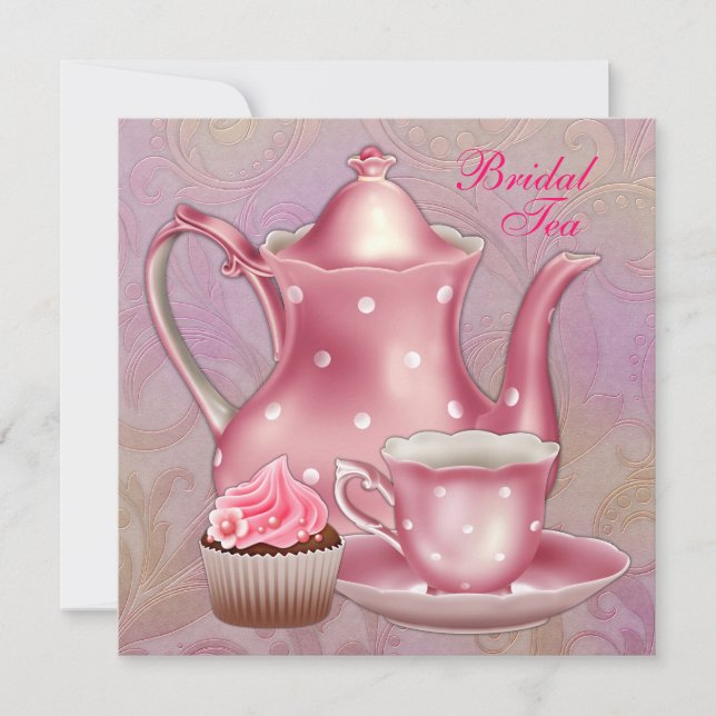 Gold Pink Damask Bridal Tee Party Einladung (Vorderseite)