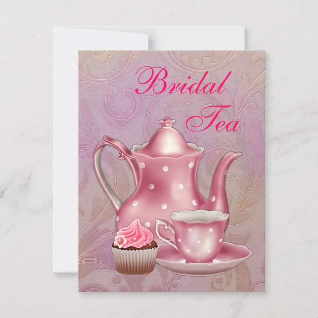 Gold Pink Damask Bridal Tee Party Einladung (Vorderseite)