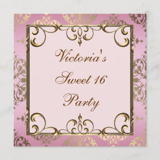 Gold Pink Damask Sweet 16 Geburtstagsparty Einladung