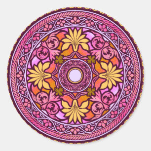 Gold & Pink Disc Indischer Einladungs-Aufkleber fü Runder Aufkleber