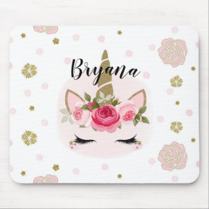 Gold & Pink Einhorn Blumenblüte Trendig Süß Mousepad