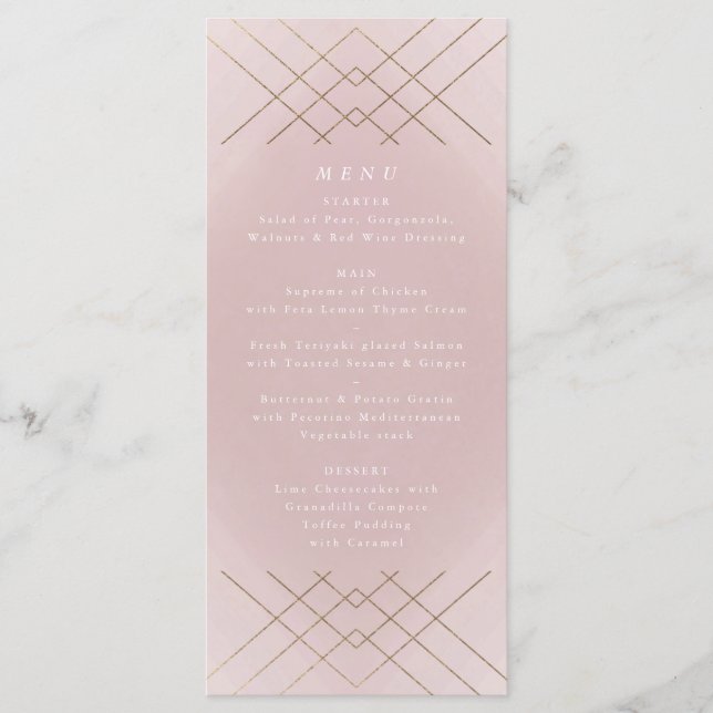 Gold Pink Elegance Diamond Geo Deko Wedding Menükarte (Vorderseite)