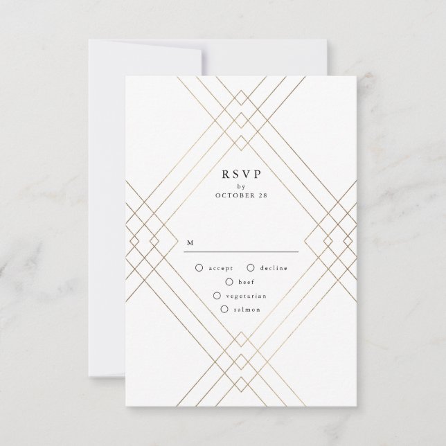Gold Pink Elegance Diamond Geo Deko Wedding RSVP Karte (Vorderseite)