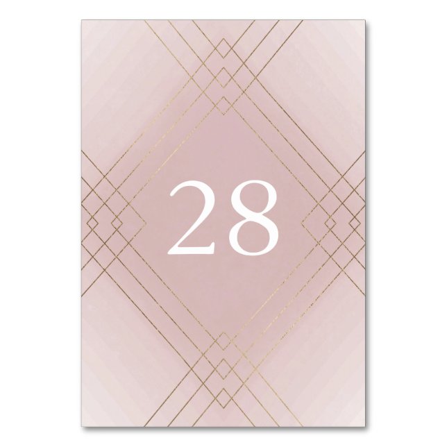 Gold Pink Elegance Diamond Geo Deko Wedding Tischnummer (Vorderseite)