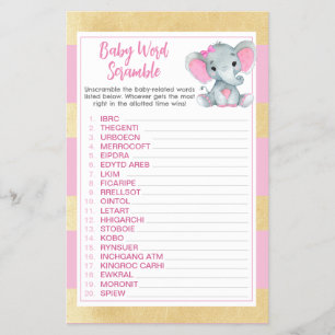 Gold Pink Elephant Baby Word Scramble Spiel Flyer