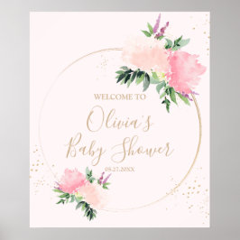 Gold Pink Floral Baby Dusche Willkommen Poster