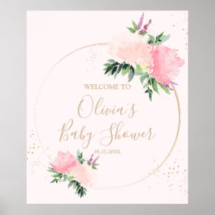 Gold Pink Floral Baby Dusche Willkommen Poster