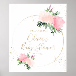 Gold Pink Floral Baby Dusche Willkommen Poster
