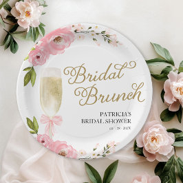 Gold Pink Floral Bridal Brunch Brautparty Pappteller