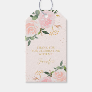 Gold Pink Floral Geburtstag Geschenkanhänger