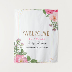 Gold Pink Floral Girl Babydusche Rahmen Wandteppich