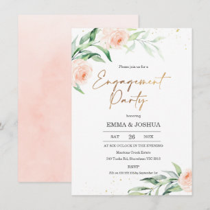 Gold Pink Floral Greenerity Engagement Party Einladung