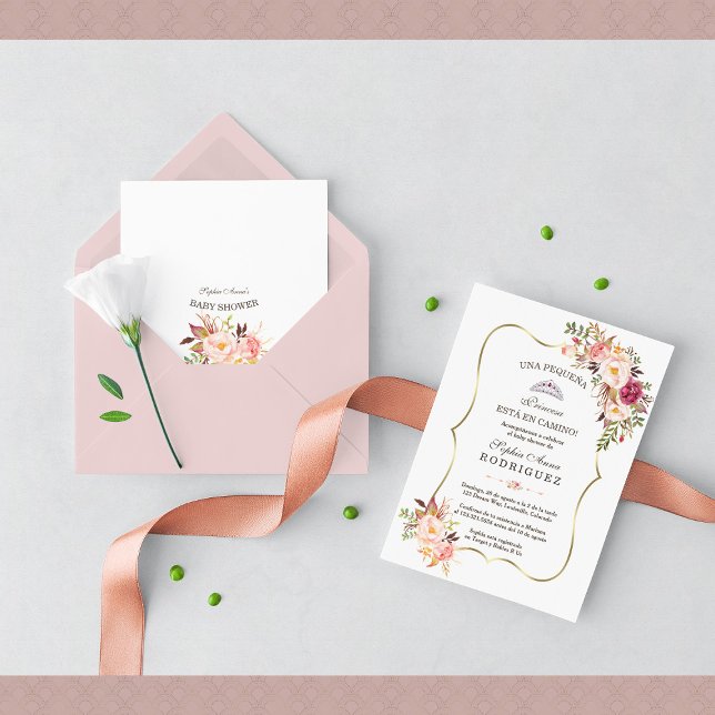 Gold Pink Floral Invitación de Baby Dusche Einladung (Von Creator hochgeladen)
