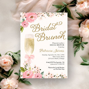 Gold Pink Florales Braut-Brunch Brautparty Einladung