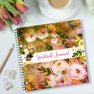 Gold-pink-florales Wasserfarben-Boho-Dankbarkeitst Notizbuch