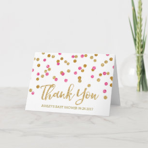 Gold Pink Fuchsia Confetti Baby Dusche Vielen Dank Dankeskarte