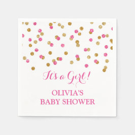 Gold Pink Fuchsia Confetti Babydusche Serviette