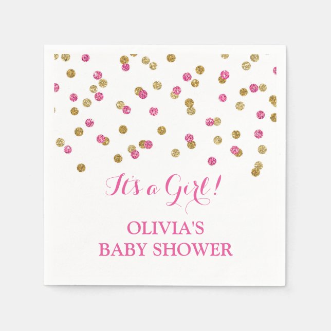 Gold Pink Fuchsia Confetti Babydusche Serviette (Vorderseite)