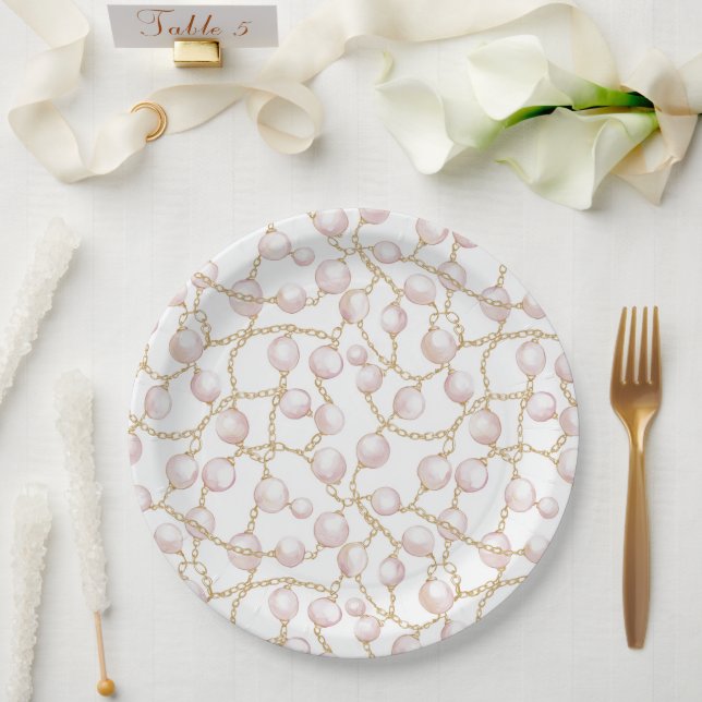 Gold Pink Glam Perlen Brautparty Pappteller (Hochzeit)