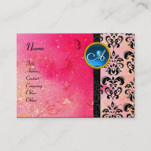 GOLD PINK GLÄNZENDES DAMAST-MONOGRAMM ,fuchsia bla Visitenkarte