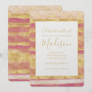 Gold Pink Glitz Streifen Einladung