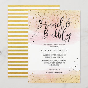 Gold Pink Glitzer Brunch and Bubbly Brautparty Einladung