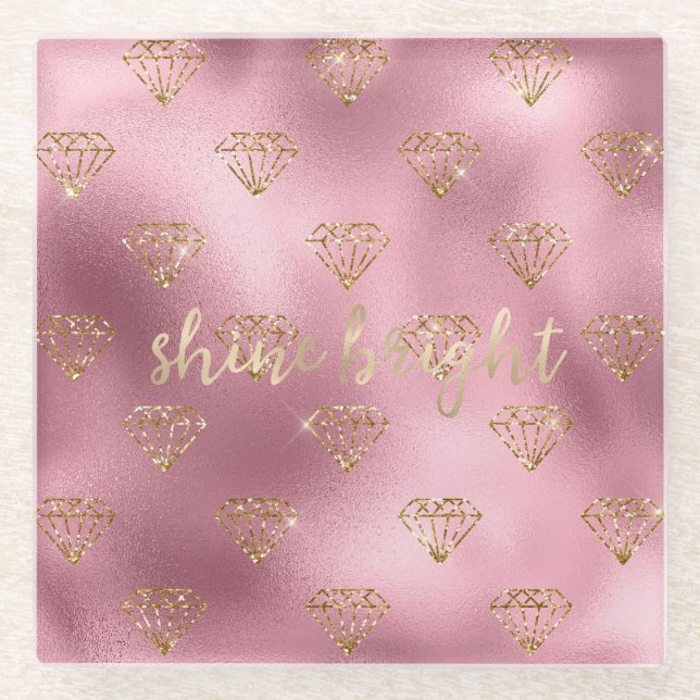 Gold Pink Glitzer Diamonds Glasuntersetzer (Vorderseite)