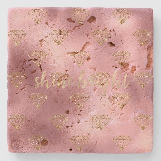 Gold Pink Glitzer Diamonds Steinuntersetzer (Vorderseite)