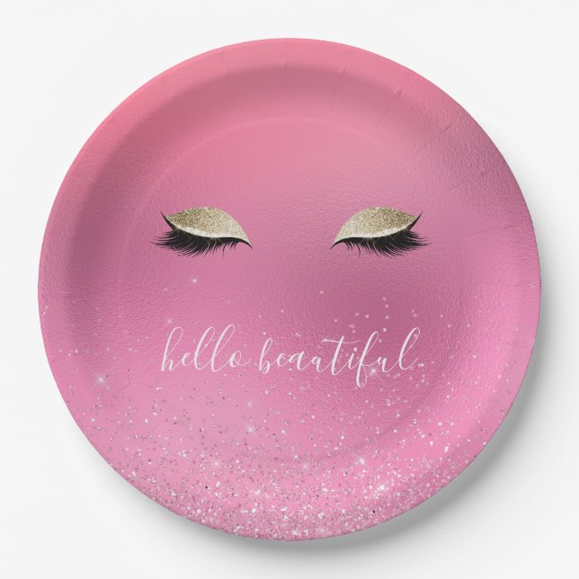 Gold Pink Glitzy Eyes Pappteller (Vorderseite)