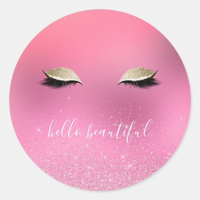 Gold Pink Glitzy Eyes Runder Aufkleber (Vorderseite)